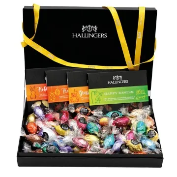 Easter Box yellow (großes Osternest 4 Schokoladen-Tafeln & 60 Pralinen-Ostereier) - Feinkost-Set, Gourmet-Auswahl XXL