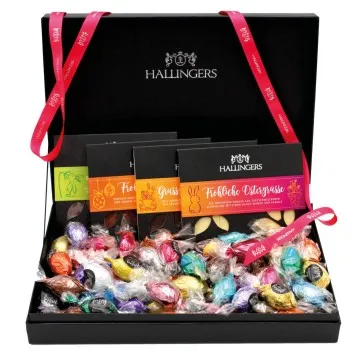 Easter Box pink (großes Osternest 4 Schokoladen-Tafeln & 40 Pralinen-Ostereier) - Feinkost-Set, Gourmet-Auswahl XXL