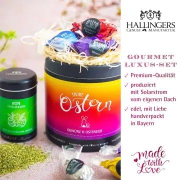Frohe Ostern colorful XXL (großes Osternest mit 17 Pralinen-Ostereiern & Gewürz-Kräuterquark) - Feinkost-Set, Gourmet-Auswahl XXL