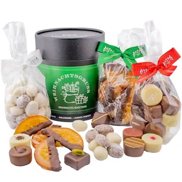 Weihnachtsgruß XXL (großes Mitbringsel Pralinen, Nougat-Mandeln & schokolierte Orangenscheiben) - Feinkost-Set, Gourmet-Auswahl XXL