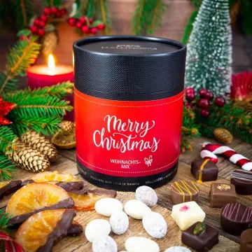 Weihnachts-Naschmix XXL (großes Mitbringsel Pralinen, Nougat-Mandeln & dragierte Orangenscheiben) - Feinkost-Set, Gourmet-Auswahl XXL
