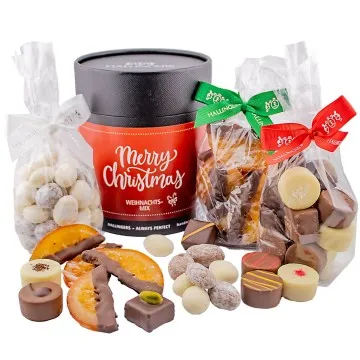 Weihnachts-Naschmix XXL (großes Mitbringsel Pralinen, Nougat-Mandeln & dragierte Orangenscheiben) - Feinkost-Set, Gourmet-Auswahl XXL
