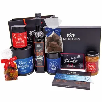 Weihnachtspackerl (großes Mitbringsel Wein, Schokolade, Lebkuchen, Mandeln, Konfitüre & mehr) - Feinkost-Set, Gourmet-Auswahl XXL