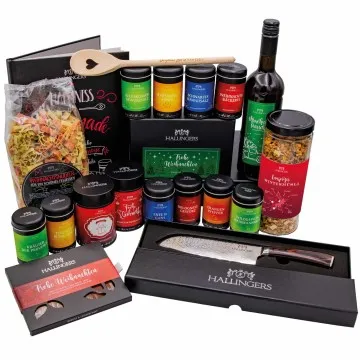 Weihnachts-Genussreise (Selektion Wein, Müsli, Gewürze, Kochbuch, Santuko-Messer & viel mehr) - Feinkost-Set, XXL-Geschenkkorb Gourmet