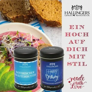 Happy Birthday Blue (großes Mitbringsel Kaffee Schokolade 9er Pralinen Mandeln & Gewürz) - Feinkost-Set, XXL-Geschenkkorb Gourmet