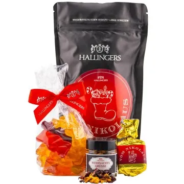 Vom Nikolaus (kleines Mitbringsel Nougat-Busserl Fruchtsaftbärchen & Xmas-Tee) - Feinkost-Set, Gourmet-Auswahl Wundertüte