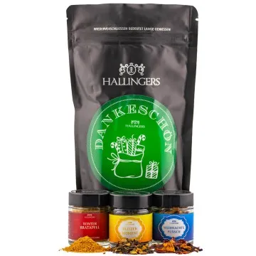 Dankeschön (kleines Mitbringsel 2 Weihnachts-Tees & 1 Winter-Gewürz im Glas) - Feinkost-Set, Gourmet-Auswahl Wundertüte