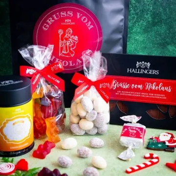Gruß vom Nikolaus XXL (großes Mitbringsel Schokolade, Nougat, Fruchtsaftbärchen, Mandeln & Tee) - Feinkost-Set, XXL-Wundertüte Gourmet