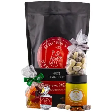 Gruß vom Nikolaus XXL (großes Mitbringsel Schokolade, Nougat, Fruchtsaftbärchen, Mandeln & Tee) - Feinkost-Set, XXL-Wundertüte Gourmet