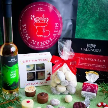 Vom Nikolaus XXL (großes Mitbringsel Schokolade, Pralinen, Mandeln, Nougat & Haselnusslikör) - Feinkost-Set, XXL-Wundertüte Gourmet