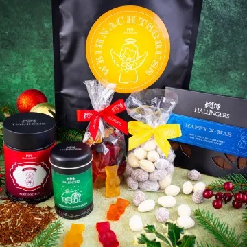 Weihnachtsgruß XXL (großes Mitbringsel Schokolade, Fruchtsaftbärchen, Nougat, Tee & Gewürz) - Feinkost-Set, XXL-Wundertüte Gourmet