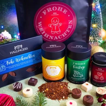 Frohe Weihnachten XXL (großes Mitbringsel Schokolade Pralinen Engelszauber-Tee & XMS-Gewürz) - Feinkost-Set, XXL-Wundertüte Gourmet