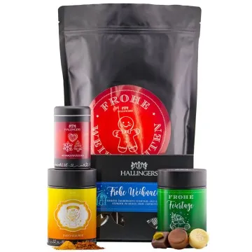 Frohe Weihnachten XXL (großes Mitbringsel Schokolade Pralinen Engelszauber-Tee & XMS-Gewürz) - Feinkost-Set, XXL-Wundertüte Gourmet