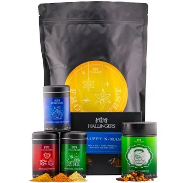 Frohes Fest XXL (großes Mitbringsel Tafel Schokolade, Weihnachtsgrußtee & 3 Herbst-Gewürze) - Feinkost-Set, XXL-Wundertüte Gourmet