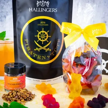 Piraten Tüte (kleines Mitbringsel Fruchtsaftbärchen & Coldbrew Eistee) - Feinkost-Set, Gourmet-Auswahl Wundertüte