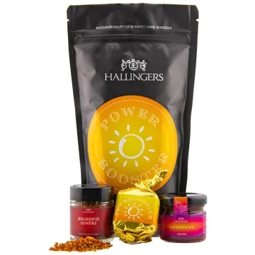 Power Booster (kleines Mitbringsel Nougat-Busserl, Bolognese-Gewürz & Konfitüre) - Feinkost-Set, Gourmet-Auswahl Wundertüte