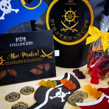 Piraten Tüte XXL (großes Mitbringsel Tafel Schokolade, Pralinen & große Fruchtsaftbärchen) - Feinkost-Set, XXL-Wundertüte Gourmet