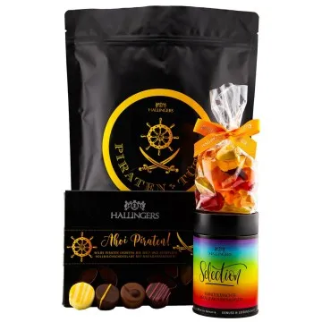 Piraten Tüte XXL (großes Mitbringsel Tafel Schokolade, Pralinen & große Fruchtsaftbärchen) - Feinkost-Set, XXL-Wundertüte Gourmet