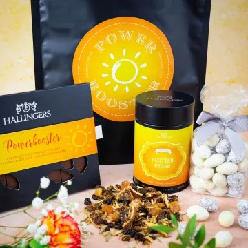 Power Booster XXL (großes Mitbringsel Schokolade, Mandeln, Fruchtsaftbärchen, Pralinen & Tee) - Feinkost-Set, XXL-Wundertüte Gourmet