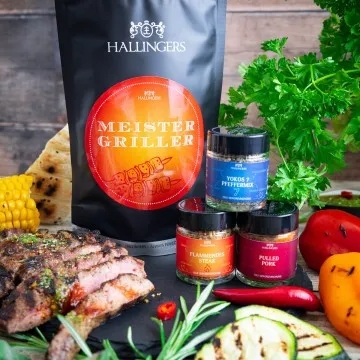 Meistergriller (kleines Grillparty Mitbringsel Pulled Pork, Steakgewürz & Pfeffer) - Feinkost-Set, Gourmet-Auswahl Wundertüte