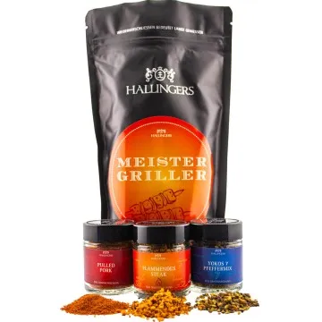 Meistergriller (kleines Grillparty Mitbringsel Pulled Pork, Steakgewürz & Pfeffer) - Feinkost-Set, Gourmet-Auswahl Wundertüte