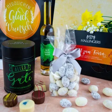 Herzlichen Glückwunsch XXL (großer Glückwunsch Haselnusslikör, Pralinen, Nougat & Tafel Schokolade) - Feinkost-Set, XXL-Wundertüte Gourmet