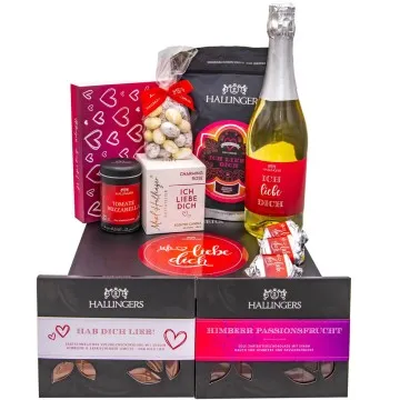 Ich liebe dich (großer Liebesgruß Schoki Sekt Pralinen Kaffee Tee Nougat & viel mehr) - Feinkost-Set, XXL-Geschenkkorb Gourmet