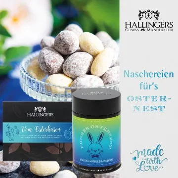 Gruß vom Osterhasen blue (großer Ostergruß Ostereier, Gewürz, Sekt, Schoki, Duftkerze & viel mehr) - Feinkost-Set, XXL-Geschenkkorb Gourmet