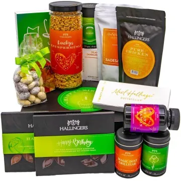Happy birthday green (großer Geburtstagsgruß Serum, Müsli, Gummies, Pralinen, Rub Nougat & mehr) - Feinkost-Set, XXL-Geschenkkorb Gourmet