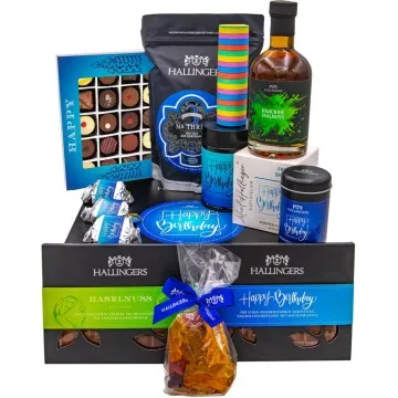 Happy birthday blue (großer Geburtstagsgruß Pralinen, Nougat, Kaffee, Gewürz, Likör & viel mehr) - Feinkost-Set, XXL-Geschenkkorb Gourmet