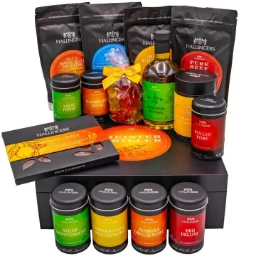 Meistergriller (großes Grillparty-Mitbringsel Gewürz, Olivenöl, Rub, Schoki, Eistee & mehr) - Feinkost-Set, XXL-Geschenkkorb Gourmet