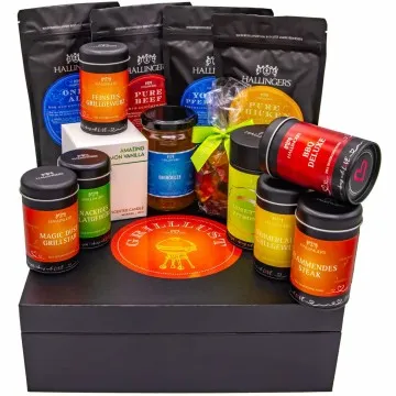 Grilllust (großes Grillparty-Mitbringsel Gewürz, Rub, Biergelée, Eistee, Kerze & mehr) - Feinkost-Set, XXL-Geschenkkorb Gourmet