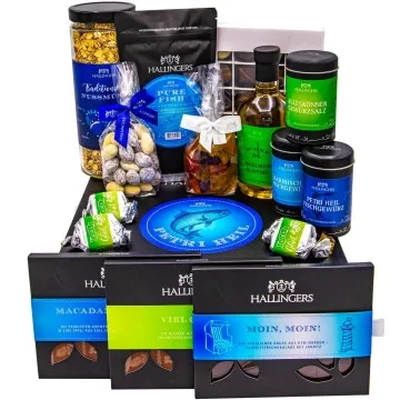 Petri Heil (großer Fischergruß Fisch-Rub, Öl, Gewürze, Nougat, Pralinen, Schoki & mehr) - Feinkost-Set, XXL-Geschenkkorb Gourmet