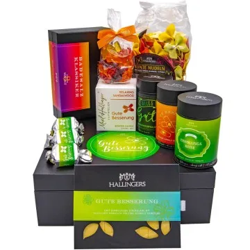 Gute Besserung (großer Genesungsgruß Bunte Nudeln, Tee, Pralien, Badezusatz, Nougat & mehr) - Feinkost-Set, XXL-Geschenkkorb Gourmet