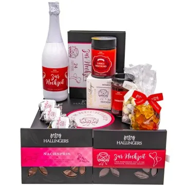 Zur Hochzeit (großer Hochzeitsgruß Sekt, Nougat, Konfitüre, Tee, Duftkerze, Schoki & mehr) - Feinkost-Set, XXL-Geschenkkorb Gourmet